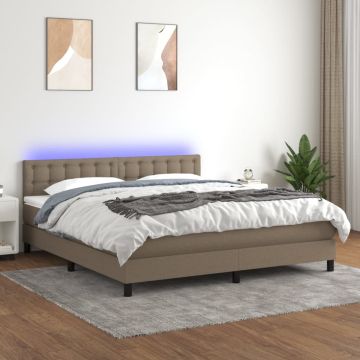 vidaXL Lova su spyruoklėmis/čiužiniu/LED, taupe, 160x200 cm, audinys