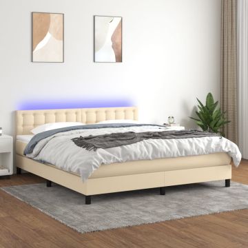 vidaXL Lova su spyruoklėmis/čiužiniu/LED, kreminė, 180x200 cm, audinys