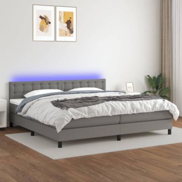 vidaXL Lova su spyruoklėmis/čiužiniu/LED, pilka, 200x200 cm, audinys