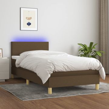 vidaXL Lova su spyruoklėmis/čiužiniu/LED, ruda, 80x200cm, audinys