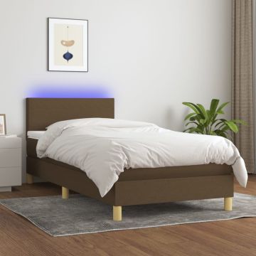 vidaXL Lova su spyruoklėmis/čiužiniu/LED, ruda, 90x190 cm, audinys