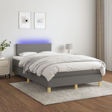 vidaXL Lova su spyruoklėmis/čiužiniu/LED, pilka, 120x200cm, audinys