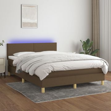 vidaXL Lova su spyruoklėmis/čiužiniu/LED, ruda, 140x190 cm, audinys