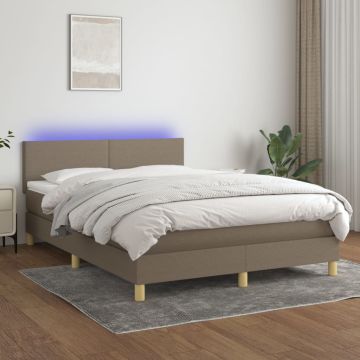 vidaXL Lova su spyruoklėmis/čiužiniu/LED, taupe, 140x190 cm, audinys