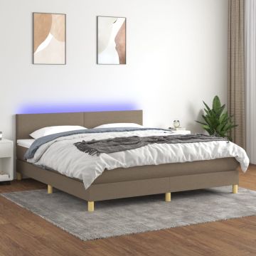 vidaXL Lova su spyruoklėmis/čiužiniu/LED, taupe, 160x200 cm, audinys