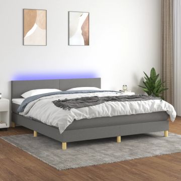 vidaXL Lova su spyruoklėmis/čiužiniu/LED, pilka, 180x200 cm, audinys