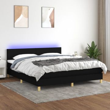 vidaXL Lova su spyruoklėmis/čiužiniu/LED, juoda, 180x200 cm, audinys
