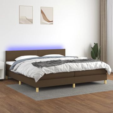 vidaXL Lova su spyruoklėmis/čiužiniu/LED, ruda, 200x200 cm, audinys