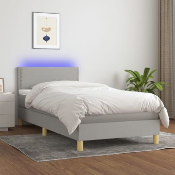 vidaXL Lova su spyruoklėmis/čiužiniu/LED, pilka, 90x200 cm, audinys