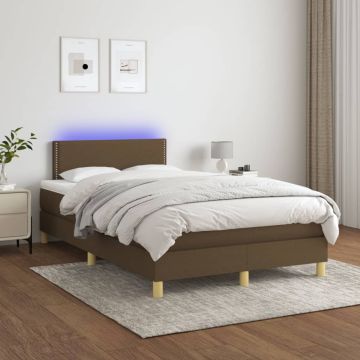 vidaXL Lova su spyruoklėmis/čiužiniu/LED, ruda, 120x200cm, audinys