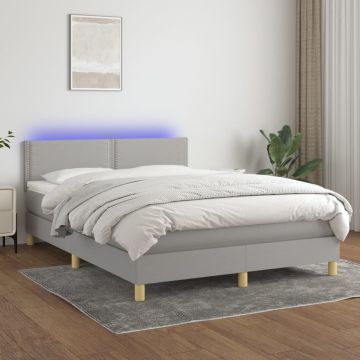 vidaXL Lova su spyruoklėmis/čiužiniu/LED, pilka, 140x200 cm, audinys