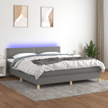 vidaXL Lova su spyruoklėmis/čiužiniu/LED, pilka, 160x200 cm, audinys