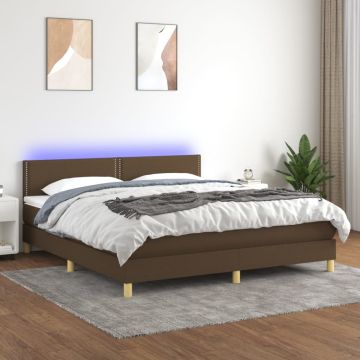 vidaXL Lova su spyruoklėmis/čiužiniu/LED, ruda, 180x200 cm, audinys