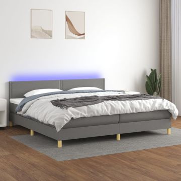 vidaXL Lova su spyruoklėmis/čiužiniu/LED, pilka, 200x200 cm, audinys