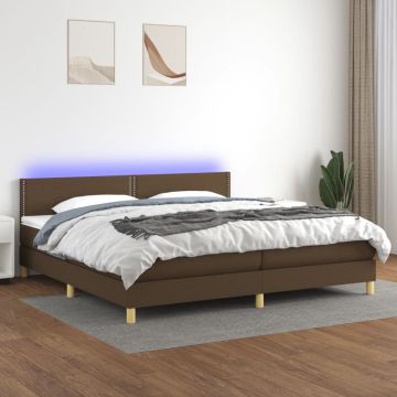 vidaXL Lova su spyruoklėmis/čiužiniu/LED, ruda, 200x200 cm, audinys