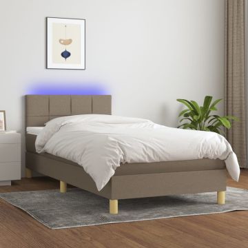 vidaXL Lova su spyruoklėmis/čiužiniu/LED, taupe, 90x190 cm, audinys