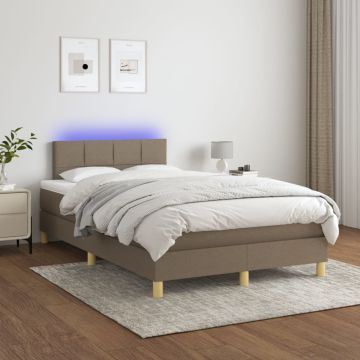 vidaXL Lova su spyruoklėmis/čiužiniu/LED, taupe, 120x200cm, audinys