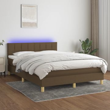 vidaXL Lova su spyruoklėmis/čiužiniu/LED, ruda, 140x200 cm, audinys