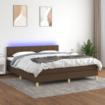 vidaXL Lova su spyruoklėmis/čiužiniu/LED, ruda, 180x200 cm, audinys