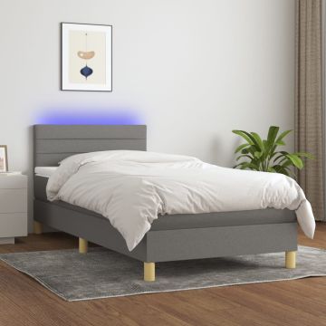 vidaXL Lova su spyruoklėmis/čiužiniu/LED, pilka, 80x200cm, audinys