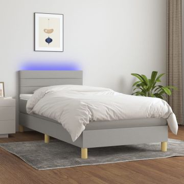 vidaXL Lova su spyruoklėmis/čiužiniu/LED, pilka, 100x200 cm, audinys