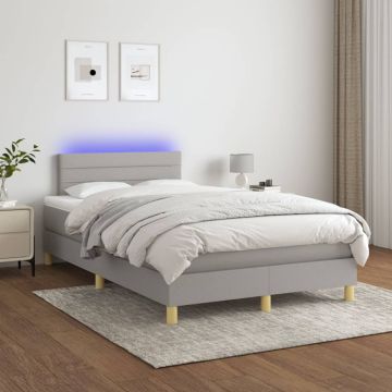 vidaXL Lova su spyruoklėmis/čiužiniu/LED, pilka, 120x200cm, audinys