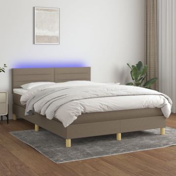 vidaXL Lova su spyruoklėmis/čiužiniu/LED, taupe, 140x190 cm, audinys