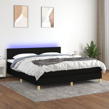 vidaXL Lova su spyruoklėmis/čiužiniu/LED, juoda, 180x200 cm, audinys