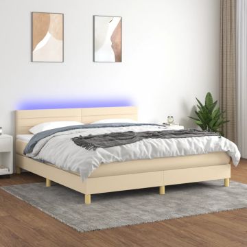 vidaXL Lova su spyruoklėmis/čiužiniu/LED, kreminė, 180x200 cm, audinys