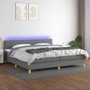 vidaXL Lova su spyruoklėmis/čiužiniu/LED, pilka, 200x200 cm, audinys