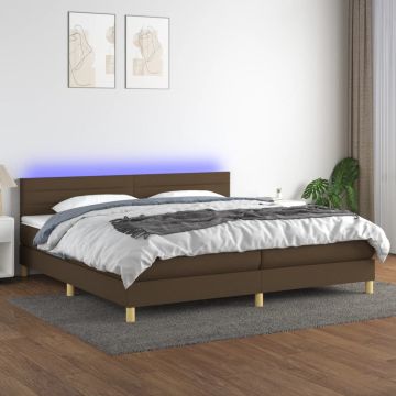 vidaXL Lova su spyruoklėmis/čiužiniu/LED, ruda, 200x200 cm, audinys