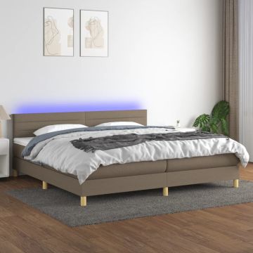 vidaXL Lova su spyruoklėmis/čiužiniu/LED, taupe, 200x200 cm, audinys