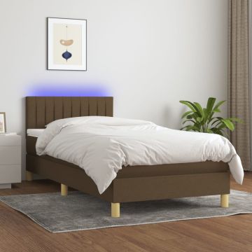 vidaXL Lova su spyruoklėmis/čiužiniu/LED, ruda, 80x200cm, audinys