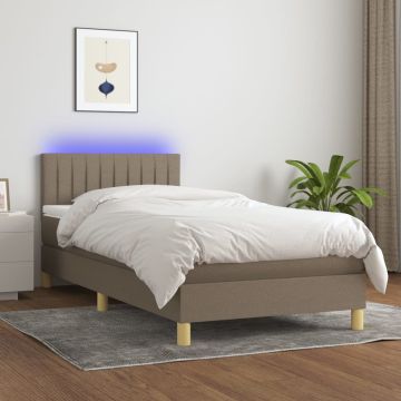 vidaXL Lova su spyruoklėmis/čiužiniu/LED, taupe, 80x200cm, audinys