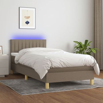 vidaXL Lova su spyruoklėmis/čiužiniu/LED, taupe, 90x190 cm, audinys