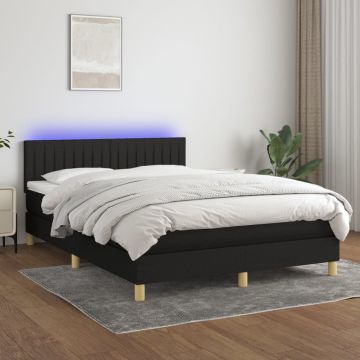 vidaXL Lova su spyruoklėmis/čiužiniu/LED, juoda, 140x200 cm, audinys