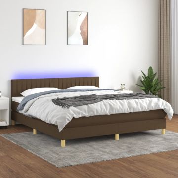 vidaXL Lova su spyruoklėmis/čiužiniu/LED, ruda, 160x200 cm, audinys