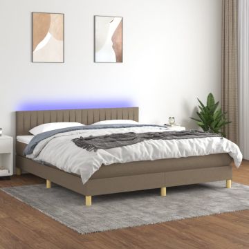 vidaXL Lova su spyruoklėmis/čiužiniu/LED, taupe, 180x200 cm, audinys