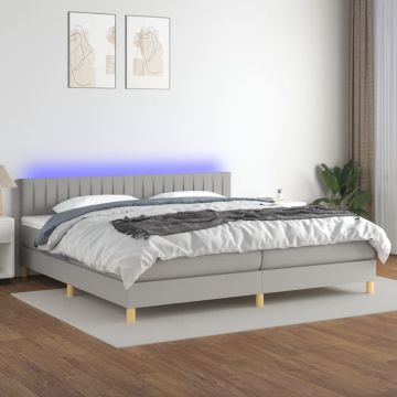 vidaXL Lova su spyruoklėmis/čiužiniu/LED, pilka, 200x200 cm, audinys