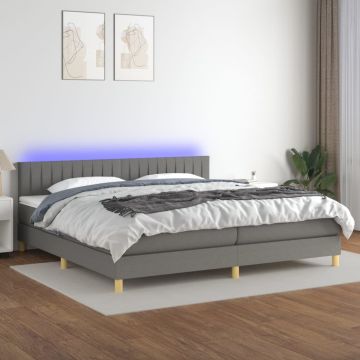 vidaXL Lova su spyruoklėmis/čiužiniu/LED, pilka, 200x200 cm, audinys