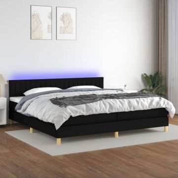 vidaXL Lova su spyruoklėmis/čiužiniu/LED, juoda, 200x200 cm, audinys