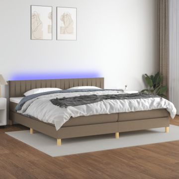 vidaXL Lova su spyruoklėmis/čiužiniu/LED, taupe, 200x200 cm, audinys