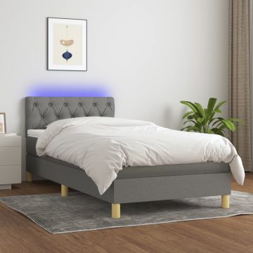 vidaXL Lova su spyruoklėmis/čiužiniu/LED, pilka, 80x200cm, audinys