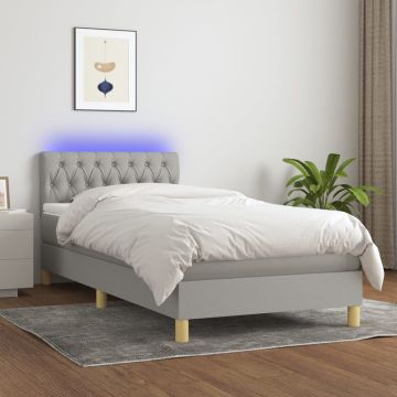 vidaXL Lova su spyruoklėmis/čiužiniu/LED, pilka, 90x190 cm, audinys