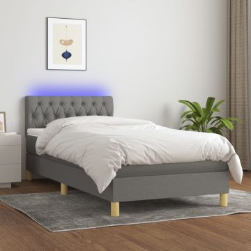 vidaXL Lova su spyruoklėmis/čiužiniu/LED, pilka, 90x200 cm, audinys
