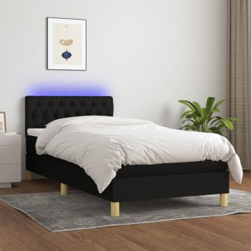 vidaXL Lova su spyruoklėmis/čiužiniu/LED, juoda, 100x200 cm, audinys