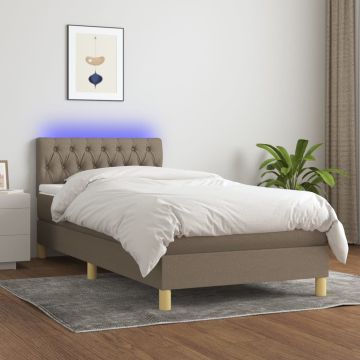 vidaXL Lova su spyruoklėmis/čiužiniu/LED, taupe, 100x200 cm, audinys