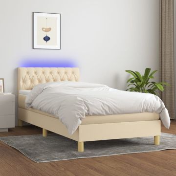 vidaXL Lova su spyruoklėmis/čiužiniu/LED, kreminė, 100x200 cm, audinys