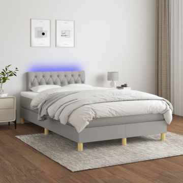 vidaXL Lova su spyruoklėmis/čiužiniu/LED, pilka, 120x200cm, audinys