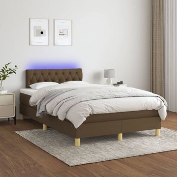 vidaXL Lova su spyruoklėmis/čiužiniu/LED, ruda, 120x200cm, audinys
